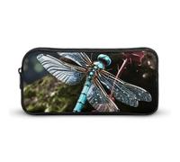 KLJHNVBM Large Capacity Pencil Case Aesthetic Mini Makeup Bag & Travel Organizer with Durable Metal Zipper, Blue Dragonfly Pencil Pouch for Office, Travel (8.7x4.7x2 Inches)