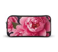 KLJHNVBM Large Capacity Pencil Case Aesthetic Mini Makeup Bag & Travel Organizer with Durable Metal Zipper, Peony Flowers Pencil Pouch for Office, Travel (8.7x4.7x2 Inches)