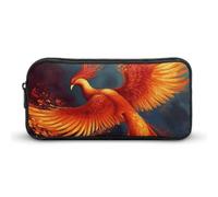 KLJHNVBM Large Capacity Pencil Case Aesthetic Mini Makeup Bag & Travel Organizer with Durable Metal Zipper, Orange Red Phoenix Pencil Pouch for Office, Travel (8.7x4.7x2 Inches)
