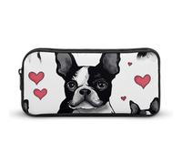 KLJHNVBM Large Capacity Pencil Case Aesthetic Mini Makeup Bag & Travel Organizer with Durable Metal Zipper, Boston Terrier Dog Pencil Pouch for Office, Travel (8.7x4.7x2 Inches)