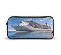 KLJHNVBM Large Capacity Pencil Case Aesthetic Mini Makeup Bag & Travel Organizer with Durable Metal Zipper, Seaside Cruise Ship Pencil Pouch for Office, Travel (8.7x4.7x2 Inches)