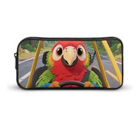 KLJHNVBM Large Capacity Pencil Case Aesthetic Mini Makeup Bag & Travel Organizer with Durable Metal Zipper, Parrot Drives Pencil Pouch for Office, Travel (8.7x4.7x2 Inches)