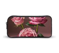KLJHNVBM Large Capacity Pencil Case Aesthetic Mini Makeup Bag & Travel Organizer with Durable Metal Zipper, And Rose Pencil Pouch for Office, Travel (8.7x4.7x2 Inches)