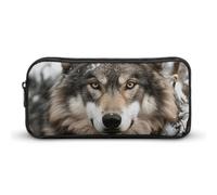 KLJHNVBM Large Capacity Pencil Case Aesthetic Mini Makeup Bag & Travel Organizer with Durable Metal Zipper, Lmage of Wolf in The Snow Pencil Pouch for Office, Travel (8.7x4.7x2 Inches)