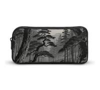KLJHNVBM Large Capacity Pencil Case Aesthetic Mini Makeup Bag & Travel Organizer with Durable Metal Zipper, Black Forest Japanese Moon Pencil Pouch for Office, Travel (8.7x4.7x2 Inches)