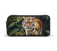 KLJHNVBM Large Capacity Pencil Case Aesthetic Mini Makeup Bag & Travel Organizer with Durable Metal Zipper, Tiger on A Boulder in The Jungle Pencil Pouch for Office, Travel (8.7x4.7x2 Inches)