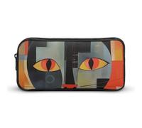 KLJHNVBM Large Capacity Pencil Case Aesthetic Mini Makeup Bag & Travel Organizer with Durable Metal Zipper, Orange Red Eyes Cat Pencil Pouch for Office, Travel (8.7x4.7x2 Inches)