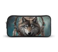 KLJHNVBM Large Capacity Pencil Case Aesthetic Mini Makeup Bag & Travel Organizer with Durable Metal Zipper, 3D Wolf Dream Catcher Pencil Pouch for Office, Travel (8.7x4.7x2 Inches)