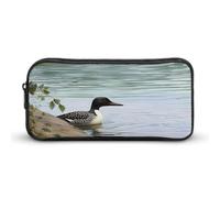 KLJHNVBM Large Capacity Pencil Case Aesthetic Mini Makeup Bag & Travel Organizer with Durable Metal Zipper, Loon Nature Birds Pencil Pouch for Office, Travel (8.7x4.7x2 Inches)