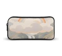 KLJHNVBM Large Capacity Pencil Case Aesthetic Mini Makeup Bag & Travel Organizer with Durable Metal Zipper, Pastel Cloud with Rainbow Sky Pencil Pouch for Office, Travel (8.7x4.7x2 Inches)