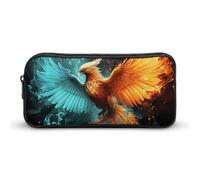 KLJHNVBM Large Capacity Pencil Case Aesthetic Mini Makeup Bag & Travel Organizer with Durable Metal Zipper, Fire And Water Phoenix Pencil Pouch for Office, Travel (8.7x4.7x2 Inches)