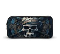 KLJHNVBM Large Capacity Pencil Case Aesthetic Mini Makeup Bag & Travel Organizer with Durable Metal Zipper, Skeleton Pirate Pencil Pouch for Office, Travel (8.7x4.7x2 Inches)