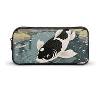 KLJHNVBM Large Capacity Pencil Case Aesthetic Mini Makeup Bag & Travel Organizer with Durable Metal Zipper, Japanese Yin Yang Koi Fish Pencil Pouch for Office, Travel (8.7x4.7x2 Inches)