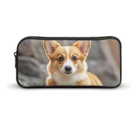 KLJHNVBM Large Capacity Pencil Case Aesthetic Mini Makeup Bag & Travel Organizer with Durable Metal Zipper, Corgi Dogs Pencil Pouch for Office, Travel (8.7x4.7x2 Inches)