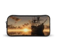 KLJHNVBM Large Capacity Pencil Case Aesthetic Mini Makeup Bag & Travel Organizer with Durable Metal Zipper, Ship in The Lake Sunset Pencil Pouch for Office, Travel (8.7x4.7x2 Inches)
