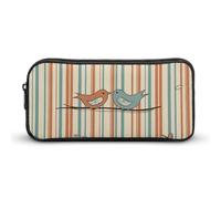 KLJHNVBM Large Capacity Pencil Case Aesthetic Mini Makeup Bag & Travel Organizer with Durable Metal Zipper, Love Birdie Stripe Pencil Pouch for Office, Travel (8.7x4.7x2 Inches)