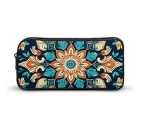 KLJHNVBM Large Capacity Pencil Case Aesthetic Mini Makeup Bag & Travel Organizer with Durable Metal Zipper, Vintage Mandala Flowers Pencil Pouch for Office, Travel (8.7x4.7x2 Inches)