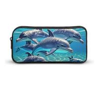 KLJHNVBM Large Capacity Pencil Case Aesthetic Mini Makeup Bag & Travel Organizer with Durable Metal Zipper, Dolphins Art Pencil Pouch for Office, Travel (8.7x4.7x2 Inches)
