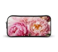 KLJHNVBM Large Capacity Pencil Case Aesthetic Mini Makeup Bag & Travel Organizer with Durable Metal Zipper, Peony Flowers Blossom Pencil Pouch for Office, Travel (8.7x4.7x2 Inches)