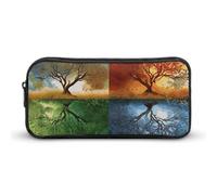 KLJHNVBM Large Capacity Pencil Case Aesthetic Mini Makeup Bag & Travel Organizer with Durable Metal Zipper, Four Season Tree of Life Pencil Pouch for Office, Travel (8.7x4.7x2 Inches)