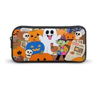 KLJHNVBM Large Capacity Pencil Case Aesthetic Mini Makeup Bag & Travel Organizer with Durable Metal Zipper, Halloween Pumpkin Pencil Pouch for Office, Travel (8.7x4.7x2 Inches)
