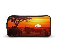 KLJHNVBM Large Capacity Pencil Case Aesthetic Mini Makeup Bag & Travel Organizer with Durable Metal Zipper, African Animal Sunset Pencil Pouch for Office, Travel (8.7x4.7x2 Inches)