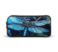 KLJHNVBM Large Capacity Pencil Case Aesthetic Mini Makeup Bag & Travel Organizer with Durable Metal Zipper, Art Blue Dragonfly Pencil Pouch for Office, Travel (8.7x4.7x2 Inches)