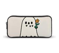 KLJHNVBM Large Capacity Pencil Case Aesthetic Mini Makeup Bag & Travel Organizer with Durable Metal Zipper, Take The Flower Ghost Pencil Pouch for Office, Travel (8.7x4.7x2 Inches)