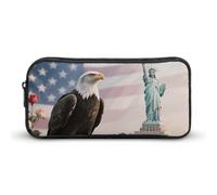 KLJHNVBM Large Capacity Pencil Case Aesthetic Mini Makeup Bag & Travel Organizer with Durable Metal Zipper, American Eagle Patriotic Usa Pencil Pouch for Office, Travel (8.7x4.7x2 Inches)