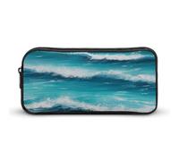 KLJHNVBM Large Capacity Pencil Case Aesthetic Mini Makeup Bag & Travel Organizer with Durable Metal Zipper, Turquoise Beach Original Seascape Pencil Pouch for Office, Travel (8.7x4.7x2 Inches)