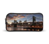 KLJHNVBM Large Capacity Pencil Case Aesthetic Mini Makeup Bag & Travel Organizer with Durable Metal Zipper, New York Bridge Pencil Pouch for Office, Travel (8.7x4.7x2 Inches)
