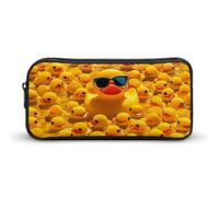 KLJHNVBM Large Capacity Pencil Case Aesthetic Mini Makeup Bag & Travel Organizer with Durable Metal Zipper, Yellow Rubber Duck With Sunglasses Pencil Pouch for Office, Travel (8.7x4.7x2 Inches)