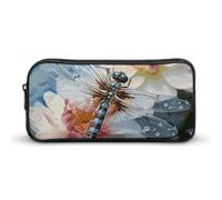 KLJHNVBM Large Capacity Pencil Case Aesthetic Mini Makeup Bag & Travel Organizer with Durable Metal Zipper, Dragonfly Flower Pencil Pouch for Office, Travel (8.7x4.7x2 Inches)
