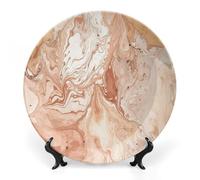 KLJHNVBM Light Peach And Brown Bone China Decorative Plate 8inch Ceramic Decorative Plate with Display Stand Art Porcelain Plates Wall Hanging Bone China Dish for Home Office Wall Decor