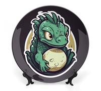 KLJHNVBM Little Green Dragon's Egg Bone China Decorative Plate 8inch Ceramic Decorative Plate with Display Stand Art Porcelain Plates Wall Hanging Bone China Dish for Home Office Wall Decor