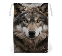 KLJHNVBM Lmage of Wolf in The Snow Gift Bag, 12 * 18cm Double-Sided Print Canvas Drawstring Bag - Reusable Multi-Purpose Storage Sack for Travel, Snacks & Jewelry