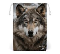 KLJHNVBM Lmage of Wolf in The Snow Gift Bag, 20 * 25cm Double-Sided Print Canvas Drawstring Bag - Reusable Multi-Purpose Storage Sack for Travel, Snacks & Jewelry