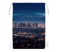 KLJHNVBM Los Angeles Skyline Gift Bag, 12 * 18cm Double-Sided Print Canvas Drawstring Bag - Reusable Multi-Purpose Storage Sack for Travel, Snacks & Jewelry
