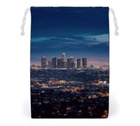 KLJHNVBM Los Angeles Skyline Gift Bag, 20 * 25cm Double-Sided Print Canvas Drawstring Bag - Reusable Multi-Purpose Storage Sack for Travel, Snacks & Jewelry
