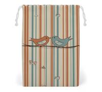 KLJHNVBM Love Birdie Stripe Gift Bag, 12 * 18cm Double-Sided Print Canvas Drawstring Bag - Reusable Multi-Purpose Storage Sack for Travel, Snacks & Jewelry