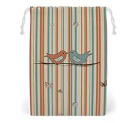 KLJHNVBM Love Birdie Stripe Gift Bag, 20 * 25cm Double-Sided Print Canvas Drawstring Bag - Reusable Multi-Purpose Storage Sack for Travel, Snacks & Jewelry