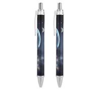 KLJHNVBM Moon Stars And Planets Ballpoint Pens - Black Ink Fine Point 0.5mm Pens, Smooth Writing & Comfortable Grip for Office Home, Durable PC Material, Great Gift Idea