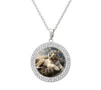 KLJHNVBM - Multicolor Alloy Diamond Choker Necklace with Round Design, Majestic Tiger Resting on a Rock, Jewelry Gift for Her Mother and Wife, One size, Metal, No Gemstone