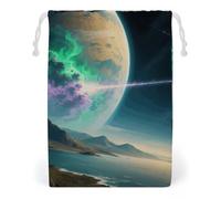 KLJHNVBM Nature Outer Space Galaxy Starry Night Gift Bag, 12 * 18cm Double-Sided Print Canvas Drawstring Bag - Reusable Multi-Purpose Storage Sack for Travel, Snacks & Jewelry