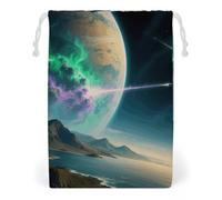 KLJHNVBM Nature Outer Space Galaxy Starry Night Gift Bag, 20 * 25cm Double-Sided Print Canvas Drawstring Bag - Reusable Multi-Purpose Storage Sack for Travel, Snacks & Jewelry