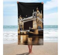 KLJHNVBM Night London Tower Bridge Beach Towel 51x31 Inch, Quick Dry & Super Absorbent, Sandproof Lightweight Towels Beach Accessories, Oversized Bath Towel for Pool, Yoga, Travel, Gift