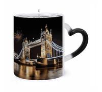 KLJHNVBM Night London Tower Bridge Color Changing Coffee Mugs 11 Oz Heat Changing Mug Magic Ceramic Mugs Novelty Tea Cup Hidden Message Coffee Mug for Birthday, Christmas, Funny Gifts