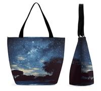 KLJHNVBM Night Sky with Trees Tote Bag for Women with Zipper, Lightweight Oxford Pool Tote Bag Reusable Grocery Bags Shopping Bags Small Medium Handbags for Travel, Work, Gym