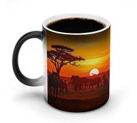 KLJHNVBM Novelty Color Changing Mug 12 Oz, Magic Heat Sensitive Ceramic Coffee Cup, African Animal Sunset Coffee Mug for Office Home & Gifts