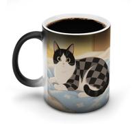 KLJHNVBM Novelty Color Changing Mug 12 Oz, Magic Heat Sensitive Ceramic Coffee Cup, Black And White Checkered Cats Coffee Mug for Office Home & Gifts